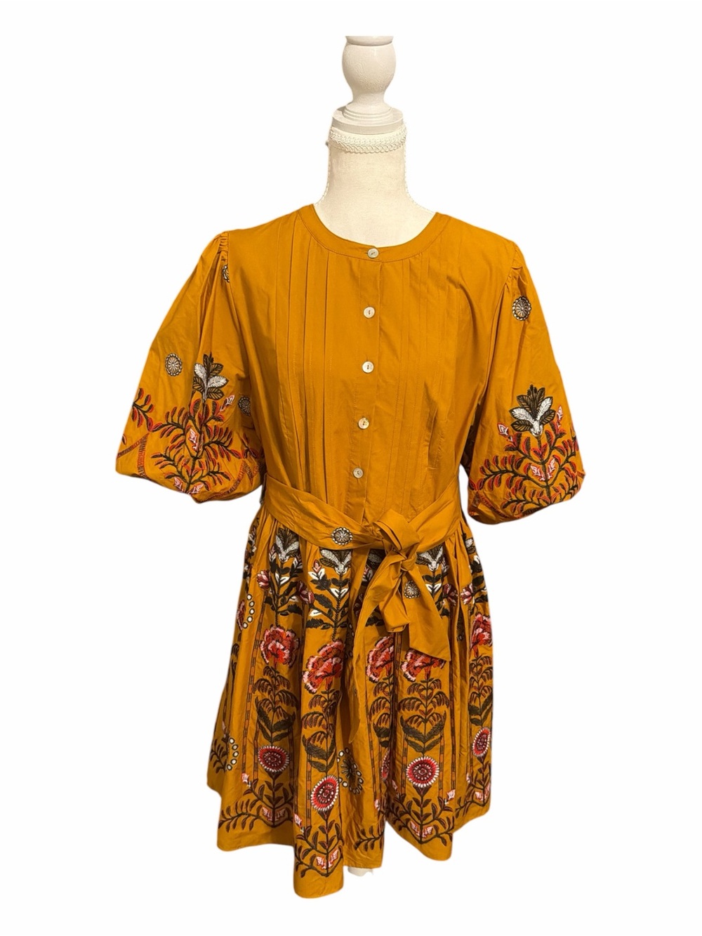 Boho Folk Floral Puff Sleeve Belted Mini Dress A Loves A Large NWT $209
